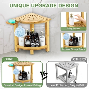 Custom Bamboo Wooden Waterproof Corner Bench Corner Shower Bench &amp; Shower <strong>Stool</strong> <strong>Storage</strong> Shelf <strong>Seat</strong> - Product Image 6
