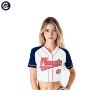 Maillot de baseball court pour femme, personnalisable avec logo d'équipe, nom et numéro, blanc et bleu marine, manches raglan, pour club de softball, vente en gros usine