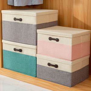 45L Foldable Cotton Linen Storage <b>Bins</b> with Lids Fabric Stackable Storage Organizer Box for Organizing Bedroom Closet - Product Image 5