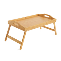 Plateau à Snack en bambou naturel, avec poignées pliantes, pour lit, pour le petit déjeuner, vente en gros,