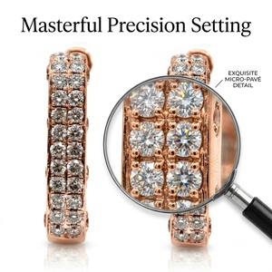 Luxury 18K Rose <b>Gold</b> Natural Diamond Brilliant Cut Triple Pave Rows U Shaped Hoop Earrings <b>Huggie</b> Hinge Clasp Certified for - Product Image 2