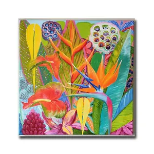Hawaii tropikal çiçekler bırakır orijinal el yapımı yağlıboya sanat duvar sanat dekoru parlak tropikal bitkiler sanat bir tür hediye