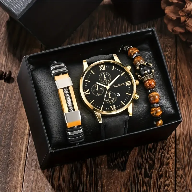 6247 3 шт./комплект, мужские повседневные аналоговые часы и браслеты