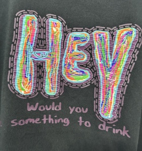 T-shirt noir vintage unisexe avec graphique coloré "HEY" & Slogan Print Casual Cotton Tee - Product Image 2