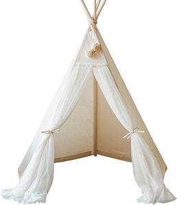 Tente de jeu <span class=keywords><strong>pour</strong></span> enfants en toile de coton naturelle, pliable, <span class=keywords><strong>pour</strong></span> intérieur, <span class=keywords><strong>tipi</strong></span> avec rideau transparent beige - Product Image 6