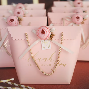 Caja de Regalo de Agradecimiento, Bolsa de Papel con Forma de Bolso, con Asa, Cajas Autoarmables de Papel Artístico, 3 Tamaños, para Eventos de Boda - Product Image 5