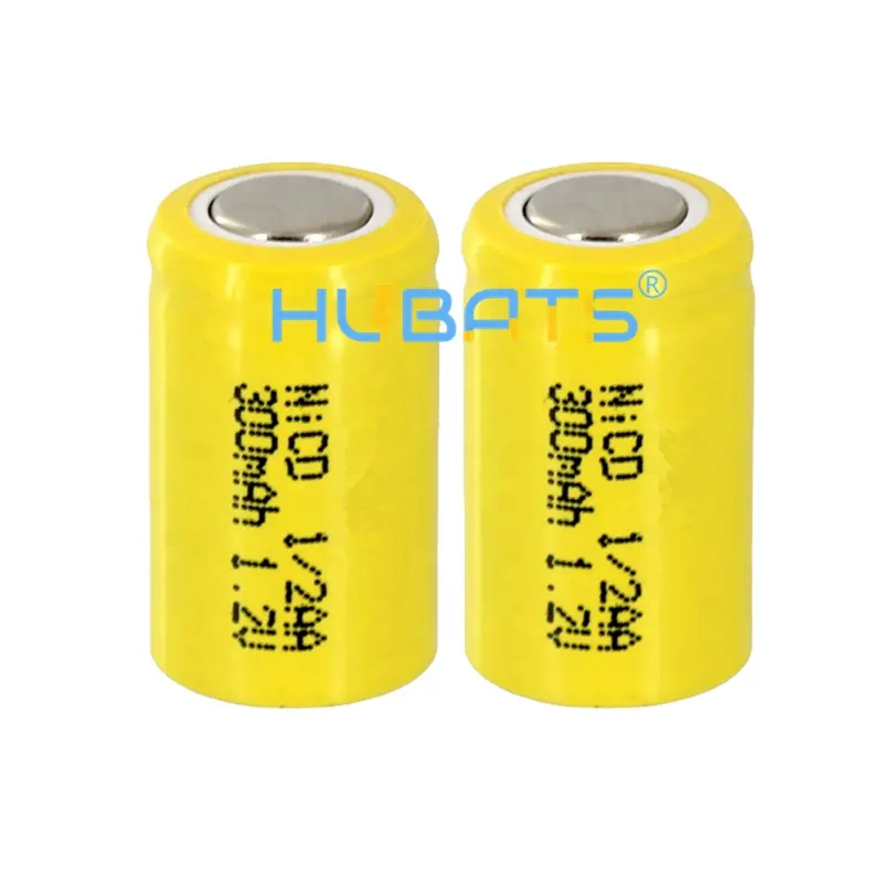 Hubats 1/2AA NiCD 300mAh 1.2V 플랫 탑 충전식 배터리 Ni-Cd 1/2AA 1.2 볼트 배터리 셀 니켈 카드뮴 배터리
