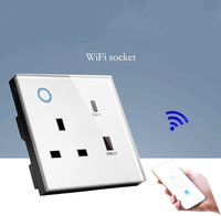 Prise murale britannique 86 Tuya Smart Socket avec panneau en verre trempé WiFi USB 13A 3 prises