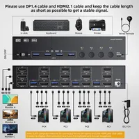 Commutateur KVM DP HDMI 4K144Hz pour trois moniteurs, 4 ordinateurs, ports USB 3.0, souris, clavier pour TV, PC, ordinateur