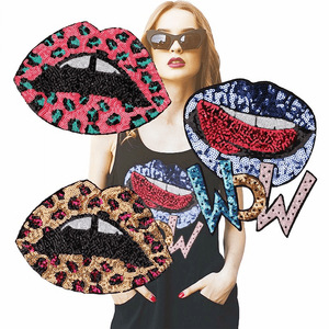 Sequined báo môi appliques thêu Cherry các bản vá lỗi cầu vồng sequin DIY thêu các bản vá lỗi cho quần áo - Product Image 3