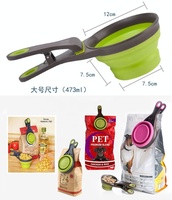 Cuillère à nourriture pour animaux de compagnie en silicone pliable, best-seller, cuillère à nourriture pour chien et chat avec clip d'étanchéité, pelle à nourriture pour animaux de compagnie pour l'alimentation quotidienne des animaux