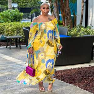 <span class=keywords><strong>Abbigliamento</strong></span> Autunnale <span class=keywords><strong>per</strong></span> Donne <span class=keywords><strong>Taglie</strong></span> <span class=keywords><strong>Forti</strong></span>, Abito Lungo con Maniche Lunghe, Spalle Scoperte e Stampa Grafica - Product Image 6