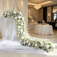 Taplak Meja Pernikahan Elegan Boho Putih Gading Mawar Buatan Eucalyptus 200*40cm Dekorasi Pernikahan Taplak Bunga untuk Pernikahan