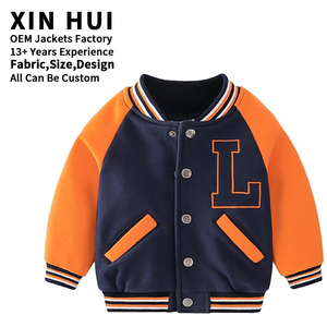 Veste de baseball pour tout-petits garçons, design personnalisé OEM, blouson universitaire unisexe pour enfants avec bordure rayée - Product Image 1
