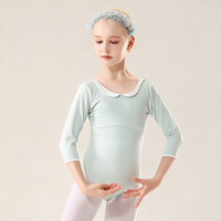 BX4085 Maillot de Ballet para Niñas con Cuello Peter Pan y Manga Media, Falda Moldeadora, Traje de Danza para Entrenamiento
