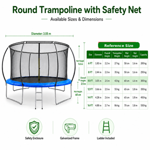 <span class=keywords><strong>Trampoline</strong></span> d'extérieur avec filet de sécurité, cadre en acier galvanisé de 10FT 12FT 14FT, tapis de saut protégé contre les UV, tapis à ressorts bleu - Product Image 3