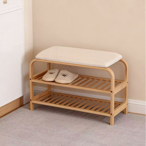 Double Layer Shoe Bench With <b>Cushion</b> <b>Storage</b> Rack For Entryway Foyer 70x30x46cm - Product Image 1