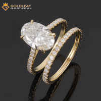 Ensemble de bagues de couple en moissanite ovale plaqué or 10K Goldleaf Luxury, sertissage à griffes, certifié, pour fiançailles et mariage