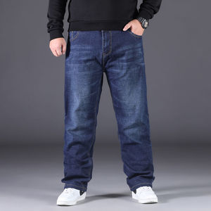 Jeans Extra <span class=keywords><strong>Grandes</strong></span> para <span class=keywords><strong>Hombre</strong></span>, Talla Grande, Corte Recto Holgado, Cintura Media, Lavado Oscuro, Forro Polar Elástico, Tela Sintética con Parches - Product Image 1