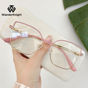 Очки-оправа 6956 класса люкс, дизайн «кошачий глаз», для женщин, оверсайз, металлические, розовые - Product Image 2