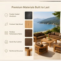 Ensemble de salon de jardin en teck moderne et luxueux, 4 pièces, imperméable, en bois massif, pour balcon et villa