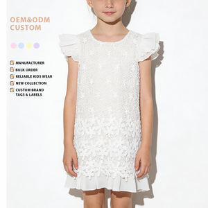 فستان أنيق عالي الجودة بنمط زهري كامل من الدانتيل مع أكمام كشكشة على الكتف وتصميم سحاب خلفي - Product Image 1