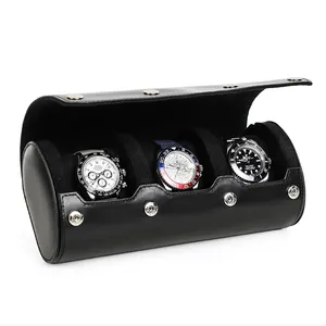 CONTACTS FAMILY Handmade Watch Display Case Box Crazy Horse Leather Sturdy Separated Sliding Pillows Watch Roll Travel Case