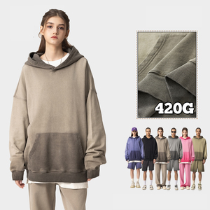 H5442 Streetwear Styles Wholesale Custom 420 Gsm 100% Cotton Dirty Washed Vintage Hoodies Oversized Men's Hoodies - Product Image 2
