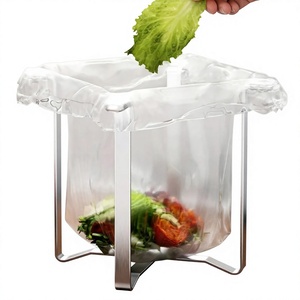 Stainless Steel Foldable Garbage Bag Holder Multifunctional Rack Portable Waste Storage Stand for Kitchen Countertop Desktop - Product Image 1