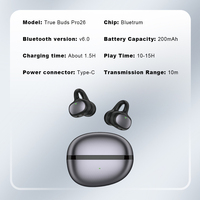 True Buds Pro 26 Headset Nirkabel Clip-On Berkualitas Tinggi dengan Lampu LED Earphone untuk Olahraga Smartphone Ear Clip Sentuh Logo Kustom