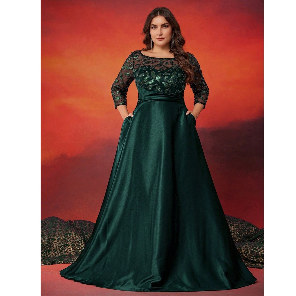 2025 Women Formal Wear 3/4 Sleeves Lace Top Big Size Solid Color Ladies Evening  Dresses Floor Length| Alibaba.com
