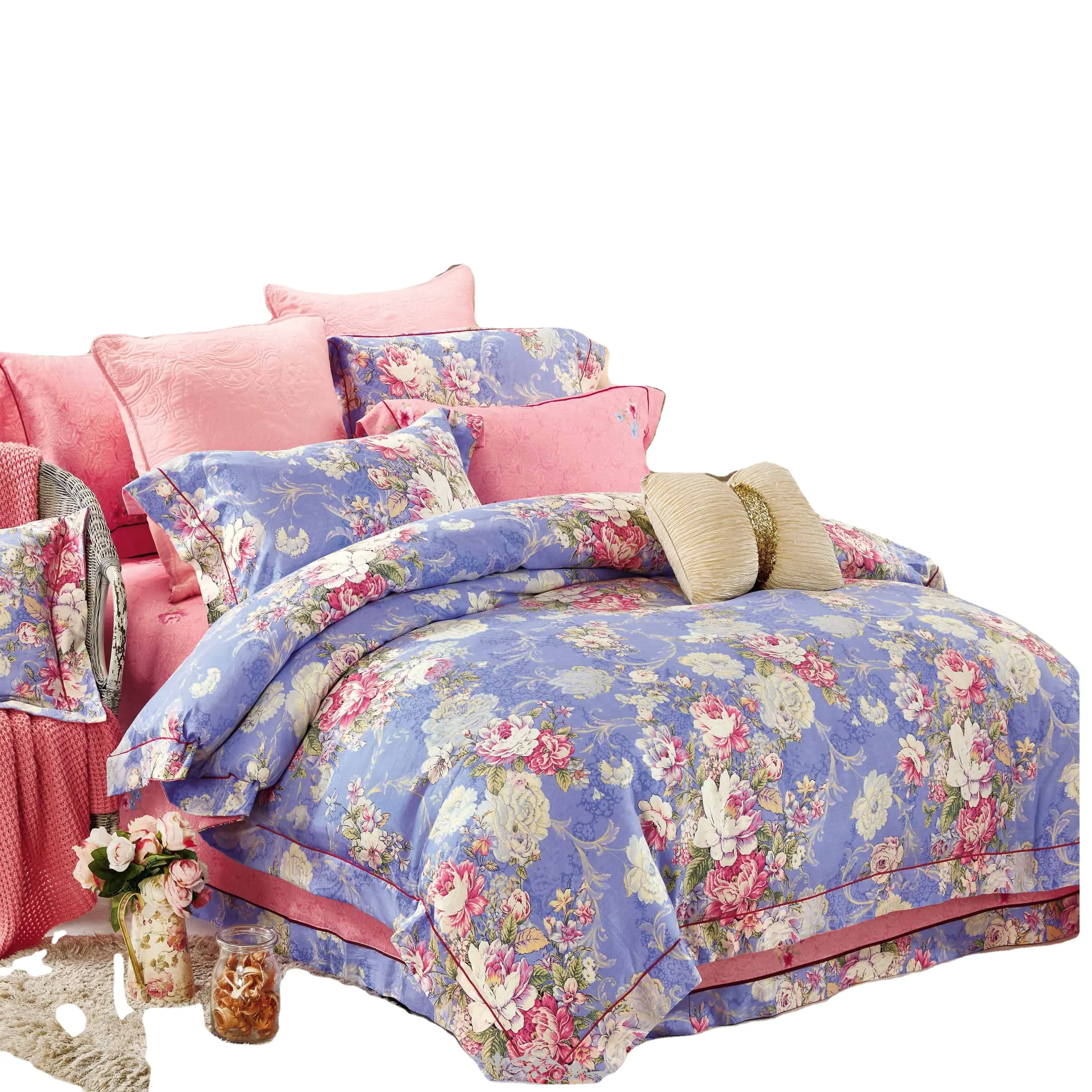 4 Pcs Bedsheets 100% Cotton Sateen Bedding Comforter Sets Queen Size Bedding Set