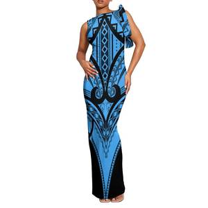 Nuevo mejor precio al por mayor personalizado con cordones vestido cruzado Hawaii Polinesia Tribal estampado de talla grande con lazo sin mangas mujeres vestido de Graduación - Product Image 3