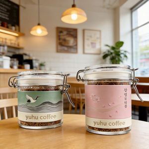 Frasco de Vidrio Transparente Redondo con Hebilla de Acero Inoxidable de Fábrica Directa, 200ml 280ml, para Granos de Café, Grado Alimenticio, para Hogar u Oficina - Product Image 1