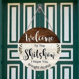 UV In Thông Tư Hàng Thủ Công Bằng Gỗ Tại Chỗ Vui Vẻ Chào Đón Slogan & Số Cửa Tường Treo Đồ Trang Trí Bằng Gỗ - Product Image 1