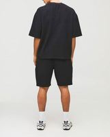 Conjunto de Camiseta y Pantalones Cortos de Jersey Acanalado, Holgado y Transpirable, Color Negro, Estampado, para Verano, 2 Piezas, para Hombre
