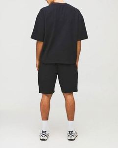 ชุดเสื้อยืดเจอร์ซีย์ทรงบ็อกซี่สีดำขนาดใหญ่พิเศษพร้อมกางเกงขาสั้น ชุดเซ็ตแทรคสูทเนื้อหนา 2 ชิ้น สำหรับผู้ชาย - Product Image 2