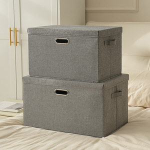 Clothing Organizer Foldable Fabric <b>Storage</b> <b>Box</b> Rectangle Solid Color With Metal Handle For Wardrobe Book Toy Quilt <b>Storage</b> - Product Image 2
