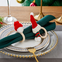 Mini-foulards tricotés de Noël et anneaux de serviette en forme de bonnet du Père Noël, anneaux décoratifs pour bouteilles de Noël, décorations de table festives en forme de fleur