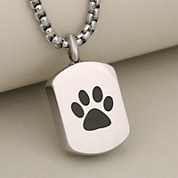 Urne commémorative carrée en acier inoxydable pour poils d'animaux, ouvrable par vis, avec empreinte de patte, pendentif commémoratif