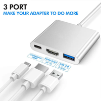 Hub USB-C Multiport 3 en 1 vers HDTV 4K, USB 3.0, Charge PD 100W – Adaptateur AV Type C pour Ordinateur Portable PC Tablette avec Fonction de Données 5 Gbit/s
