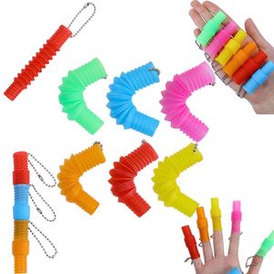 Custom Fidget Toy-Q Version Mini Colorful Stretchable Tubes <b>Keychains</b>, Pop Stress - Relief Corrugated Tube Keychain Toys - Product Image 1