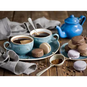 Pittura a olio 3D carta da parati tazza di caffè astratta decorazione murale pittura a olio dipinta a mano su misura - Product Image 1