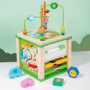Jouet Montessori <span class=keywords><strong>en</strong></span> <span class=keywords><strong>bois</strong></span> pour bébé, multifonctions, labyrinthe de perles, xylophone, horloge, trieur de formes, <span class=keywords><strong>cube</strong></span> d'activité pour l'apprentissage précoce - Product Image 3