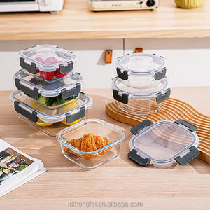 Vendita calda alta scatola per il pranzo in vetro borosilicato con coperchio grigio a tenuta d'aria per <span class=keywords><strong>la</strong></span> preparazione dei pasti da cucina casalinghi per <span class=keywords><strong>la</strong></span> <span class=keywords><strong>conservazione</strong></span> <span class=keywords><strong>degli</strong></span> <span class=keywords><strong>alimenti</strong></span> - Product Image 1