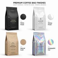 Sachet de café à fond plat avec fermeture éclair et valve, pochette scellée sur 8 côtés, imprimé sur mesure, emballage 250g 500g 1lb pour grains de café de spécialité