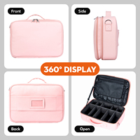 Organisateur de cosmétiques de voyage portable de grande taille avec fermeture éclair et logo personnalisé, double couche, imperméable, avec séparateurs amovibles, pour les maquilleurs