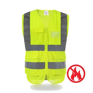 En ISO 14116 100% Polyester An Toàn Chống Tĩnh Hi VIS FR Ngọn Lửa Chống Cháy Băng Phản Chiếu Bảo Hộ Lao Động An Toàn Quần Áo Phản Quang vest