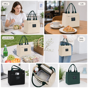 Sac à lunch en toile de style japonais, fermeture éclair, léger, 200g, poche pour téléphone, OEM - Product Image 3