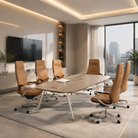 Ensemble de table de conférence moderne en bois et chaises de direction en cuir – Mobilier de bureau de luxe pour réunions d'entreprise – Vente en gros